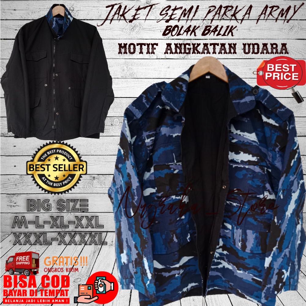 BIG SIZE (M-XXXXL) Jaket Army Pria Semi Parka Army Bolak Balik Loreng TNI AU Terjangkau Berkualitas