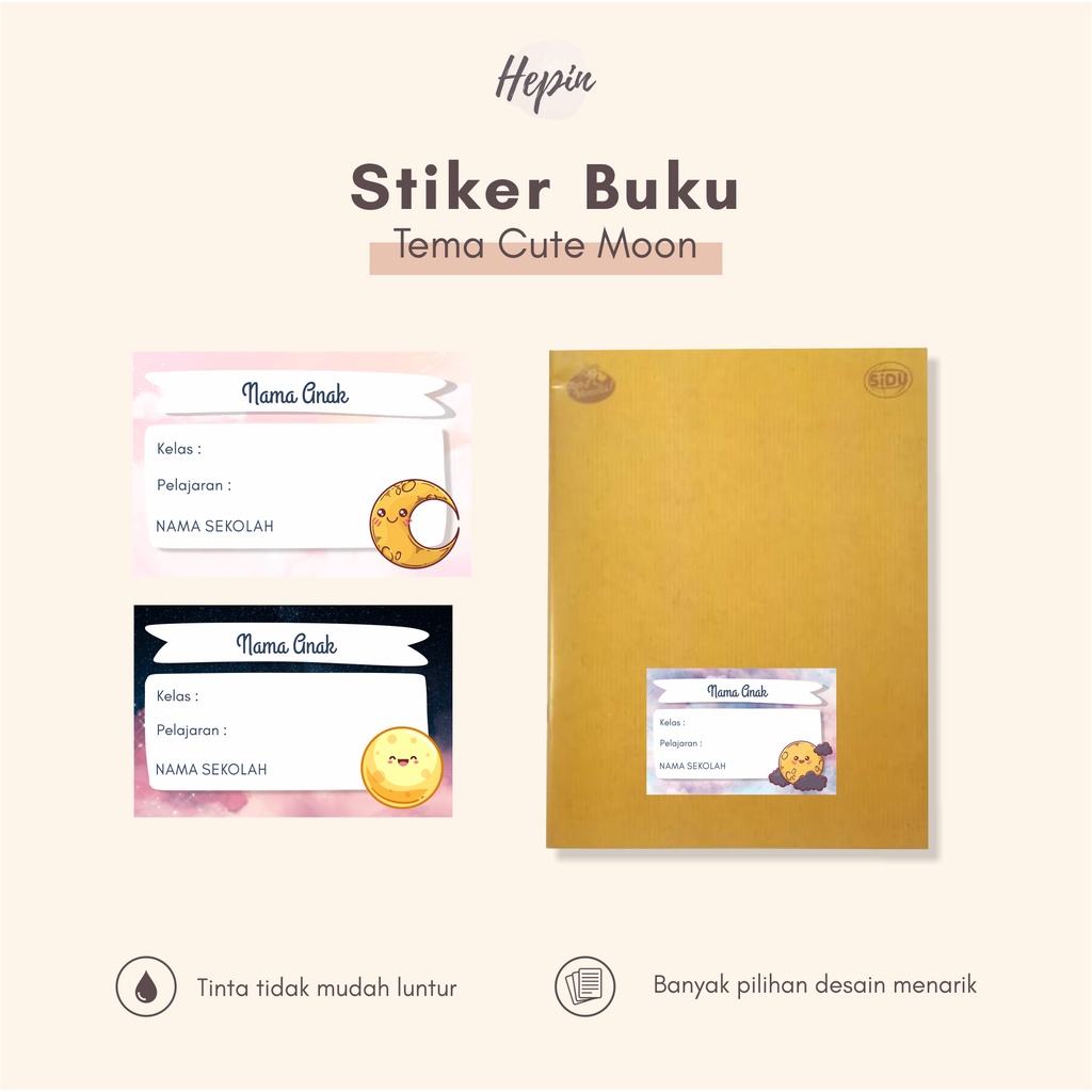 

(30pcs)Free custom nama/Stiker dan label buku pelajaran edisi CUTE MOON