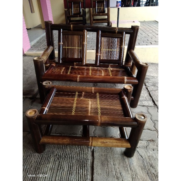 kursi tamu bambu hitam/Wulung, kursi santai, kursi rumahan, kursi unik, kursi minimalis, kursi makan