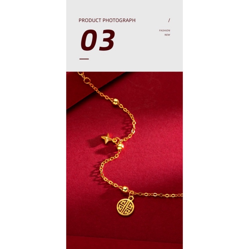 Goldkingdom Perhiasan Fashion 24K Bangkok Aksesoris Ready Stock Retro Suishui Ankang Gelang Berlapis Emas Asli Kadar 375 Ringan Hadiah Mewah Untuk Wanita