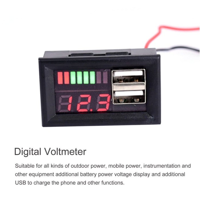 Jy51ws Display Volt Meter Indikator Level Baterai Aki Accu Handphone 2 Usb Y50Klpw