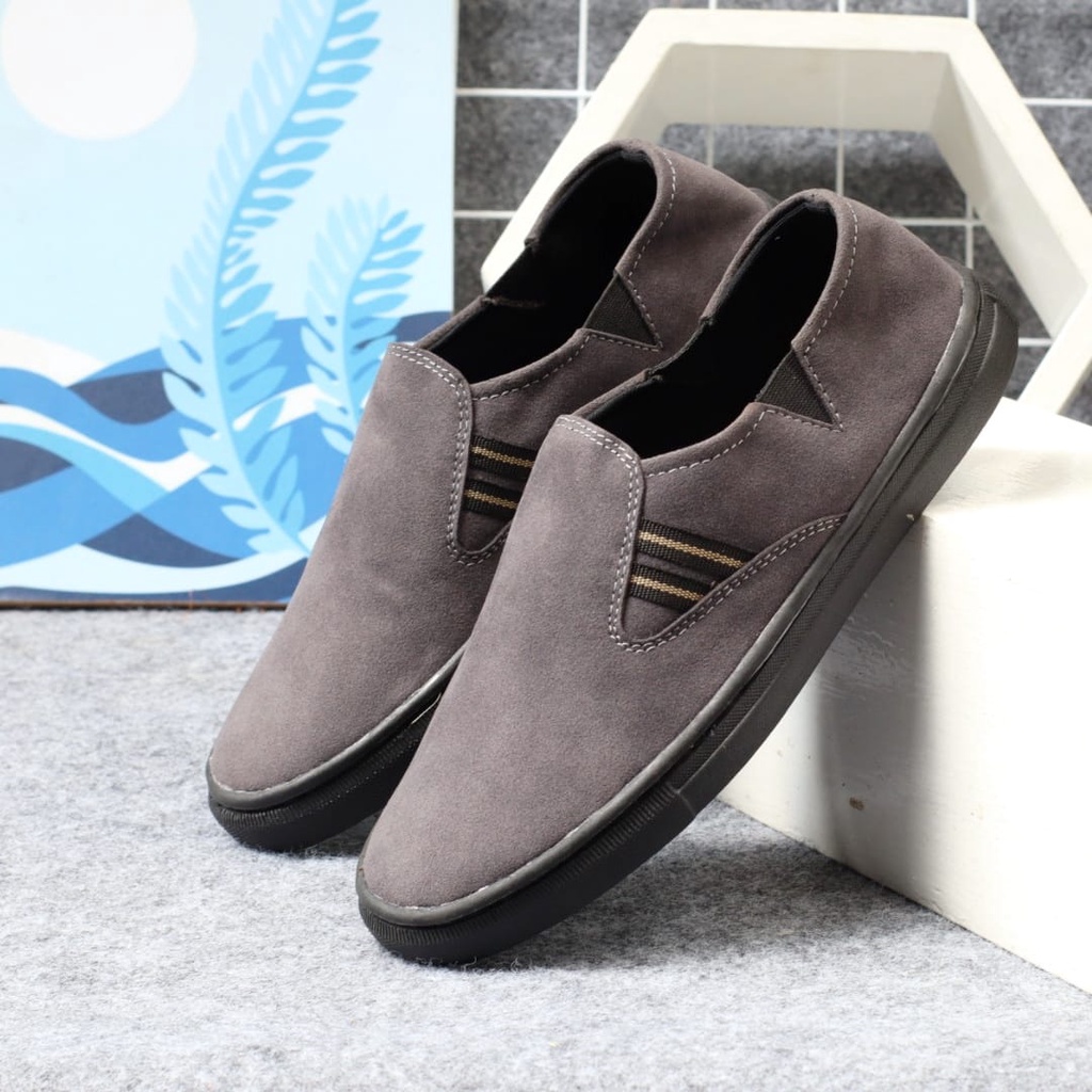 Enoz x Oprah - Sepatu Casual Pria Slip On Slop Kasual Peria Kulit Suede Sintetic Original Handmade