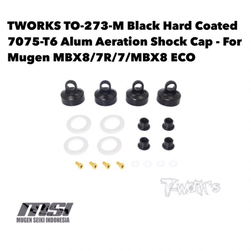 TWORKS TO-273-M Black Hard Coated 7075-T6 Alum Aeration Shock Cap - For Mugen MBX8/7R/7/MBX8 ECO