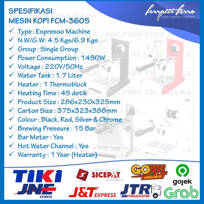 karsawibisonomall - Mesin Espresso Feratti Ferro FCM3605 FCM-3605