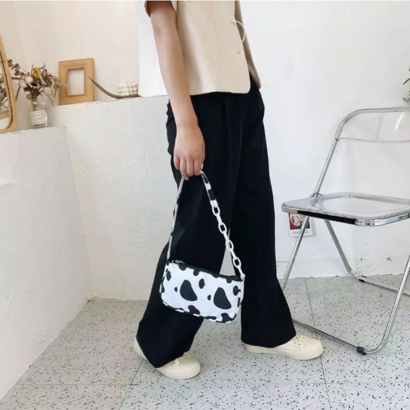 N_B_S / PATTERN COW SHOULDER BAG WANITA TAS SELEMPANG WANITA MOTIF SAPI TAS BAHU MOTIF KULIT SAPI RANTAI
