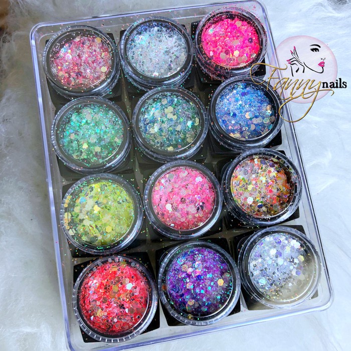 Glitter nailart 12 mix color hiasan nailart glitter nail gel polish