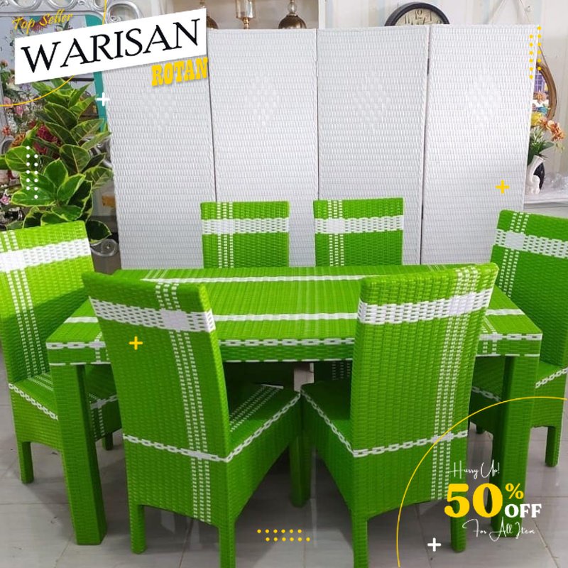 Set Kursi Makan Rotan Sintetis K6 Gratis Jok Duduk Busa - Meja Makan Minimalis Harga Murah