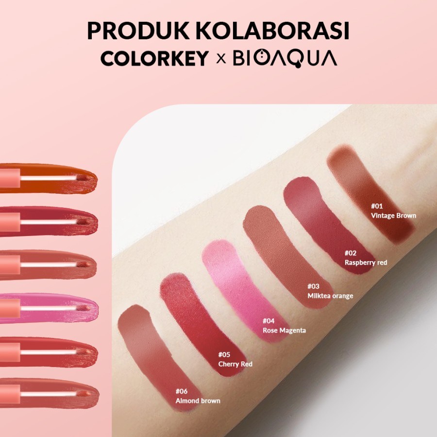 Colorkey X Bioaqua Stay On Lip Cream 6 Colors pewarna bibir lipstick