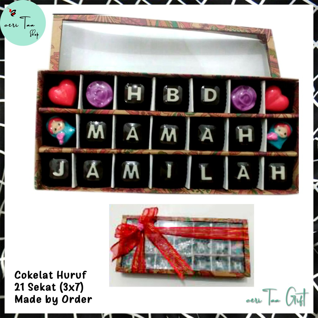 

Cokelat 21 Sekat 3x7 | Cokelat Souvenir | Cokelat Huruf | Cokelat Angka | Cokelat Bingkisan