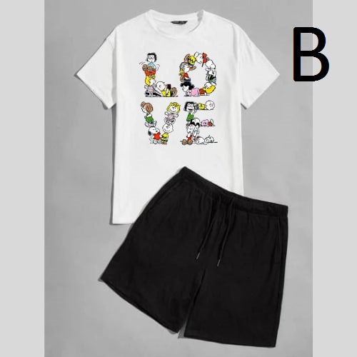 Clothing May - 1 Set Snoppy White 1 Set One Set Oneset Satu Pasang Satu Setel Fashion Sepasang Kaos Koas Set Boxer Distro Kekinin T Shirt Tshirt T-Shirt Premium Murah Unisex Sablon Dtf Murah Celana Pria Pendek Tali Kolor Bokser