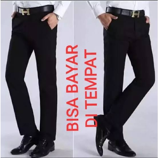 celana panjang pria bahan licin hitam sekolah kerja formal terbaru cod