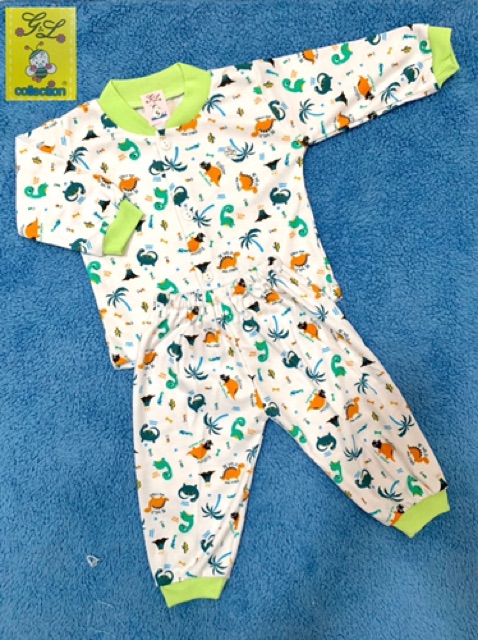 PIYAMA PANJANG BAYI NEWBORN 0-3 BULAN MOTIF DINO JUNGLE