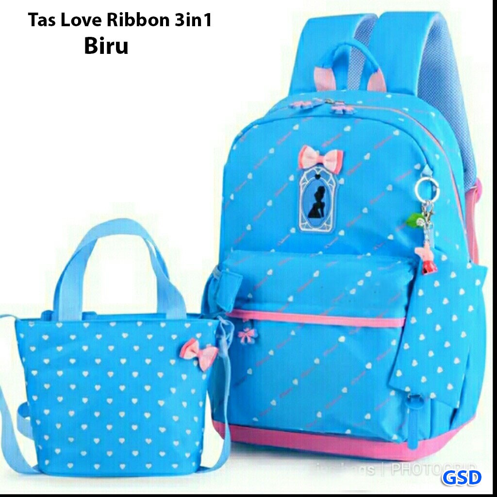 tas love ribbon/paket tas sekolah anak/paket tas kanvas anak/tas lokal anak murah