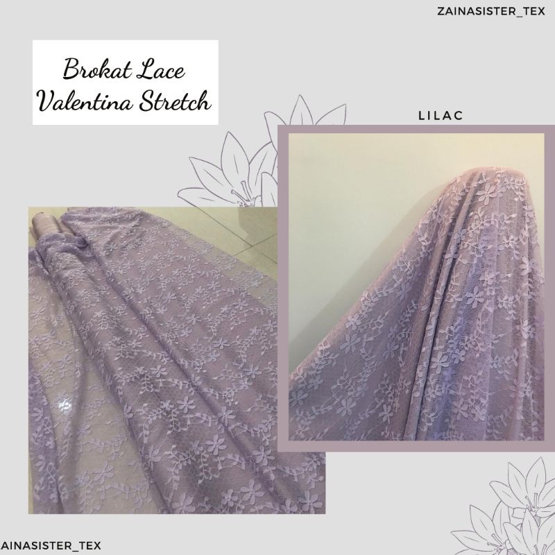Kain Brokat Lace Valentina Stretch Warna Ungu Lilac