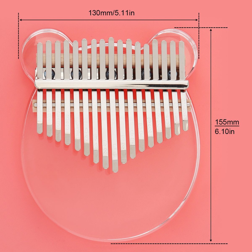 Kalimba Mbira 17 Kunci Bentuk Wajah Beruang Bahan Kristal Transparan