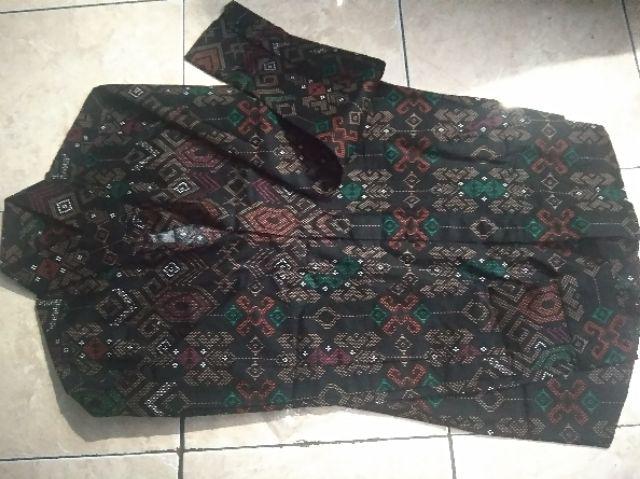 Kemeja Batik Panjang Songket Pria Cowo Kerja Kantor Hitam