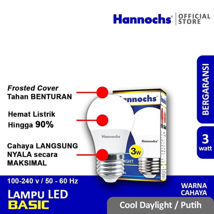 HANNOCHS Lampu Led Basic 3 Watt - Garansi 1 Tahun