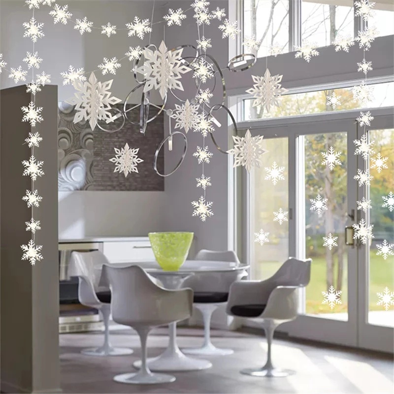 1pc Snowflake Ornaments Decoration With A Length Of About 3M  White Paper  For Xmas House Decoration