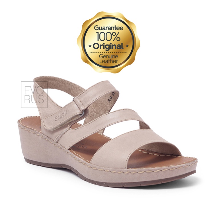 Scholl M2 Taupe | 100% Original | Sepatu Sandal Wedges Kulit Asli Genuine Leather - Size 39
