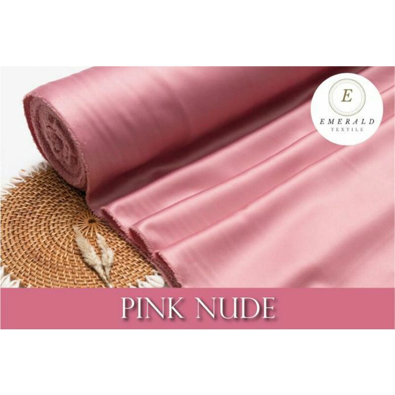 ( BUKAN HIJAB ) SETENGAH METER Kain Satin Velvet Roberto Cavalli Silk Premium - Pink Nude/Dusty Pink ( HARGA PER 50cm KAIN )