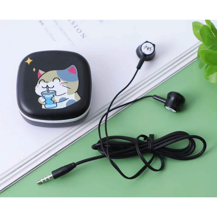 [YQX-3] Headset Earphone Motif KUCING Lucu / Wadah Earphone Karakter / Tempat Headset Kartun KUCING