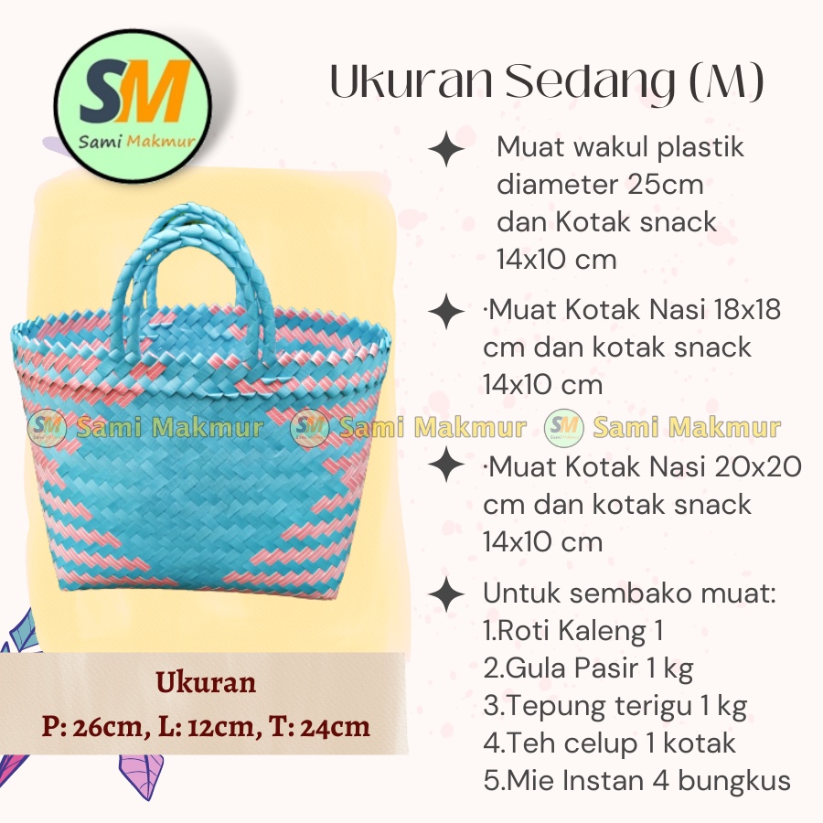 Tas Anyaman Plastik SEDANG Size M LURIK Keranjang Plastik Jinjing Tanggung untuk Belanja Hampers Berkat Tahlilan Muat Kotak Nasi