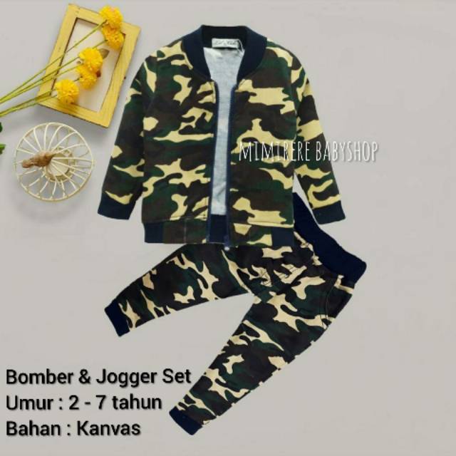 Set Jaket Bomber dan Celana Jogger Army Cream/ Jaket Bomber Army Anak Jogger Army Ala Korea