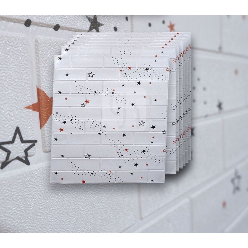 wallpaper dinding 3d foam // Wallpaper Foam Putih 3D motif KULIT JERUK Gambar Bintang 70x77cm 3mm