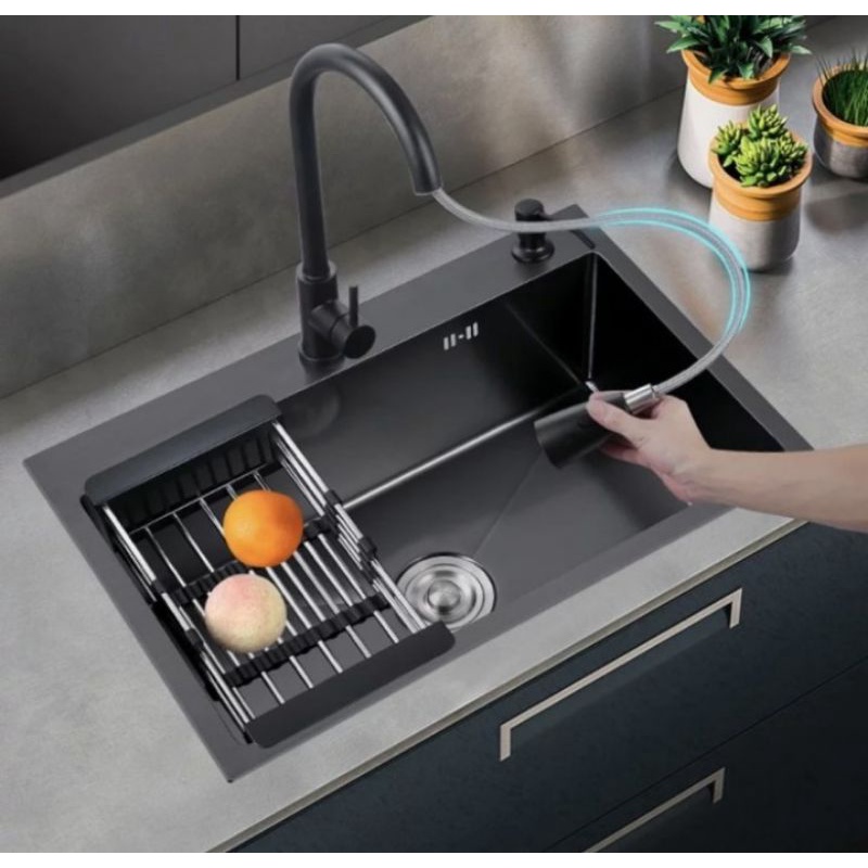 Paket kitchen sink Valpra Black 6045 &quot;ORIGINAL&quot;  / Paket sink hitam model onan 6045