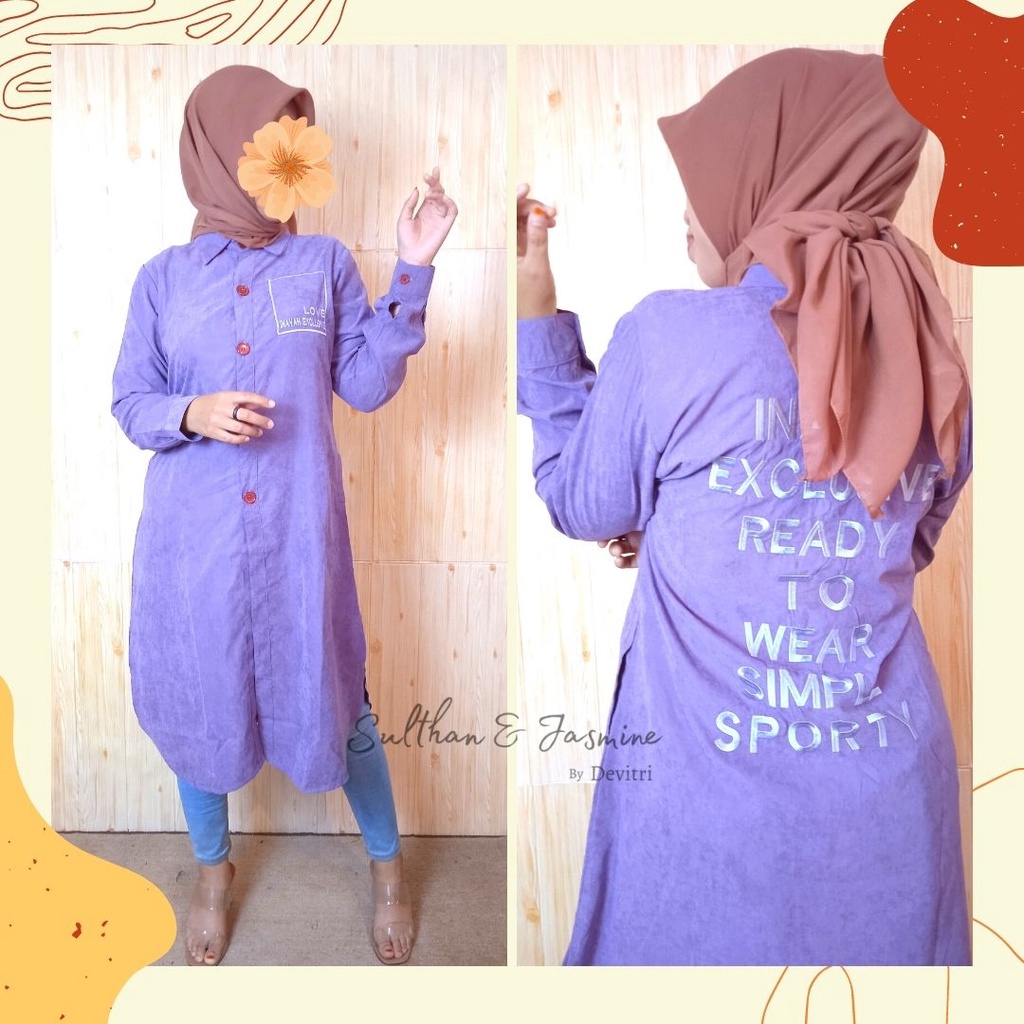 INAYAH TUNIK CASUAL ATASAN LONG SHIRT MUSLIMAH BAHAN MUSLIN SUEDE PREMIUM