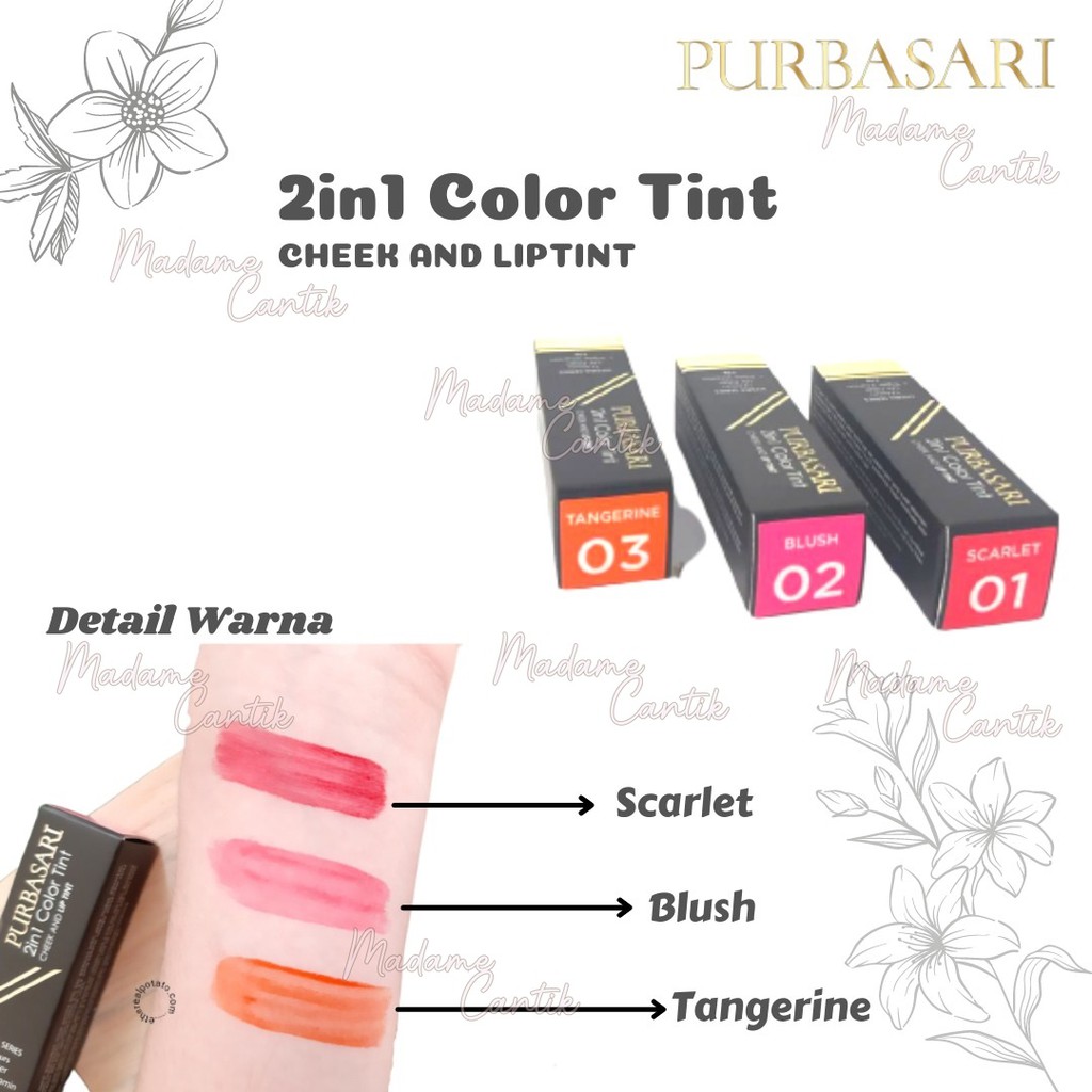 ✿ MADAME ✿ PURBASARI 2 IN 1 COLOR LIP TINT CHEEK AND LIPTINT 12 HOURS BPOM ORIGINAL