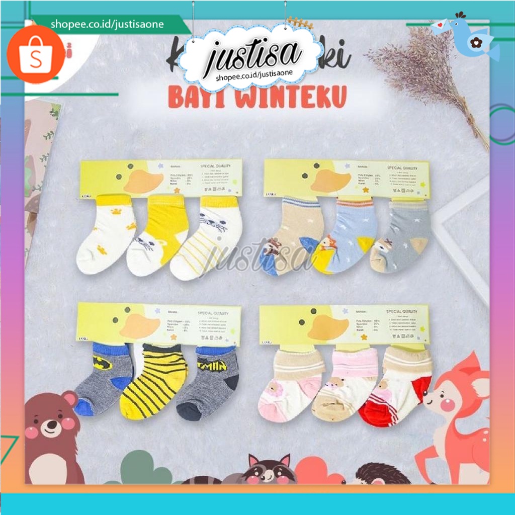 Promo !! WINTEKU-KAOS KAKI BAYI ISI 3 PASANG KAOS KAKI MOTIF