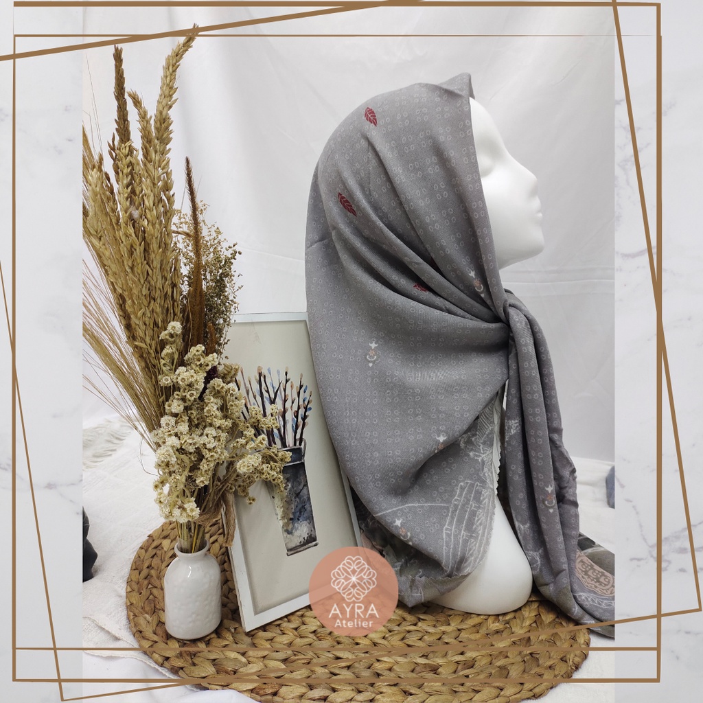 HIJAB SYARI SEGIEMPAT KERUDUNG JUMBO MOTIF JILBAB BESAR KERUDUNG JUMBO LASERCUT 130 cm JILBAB SYAR'I 130cm azzura Aubrey-C grey