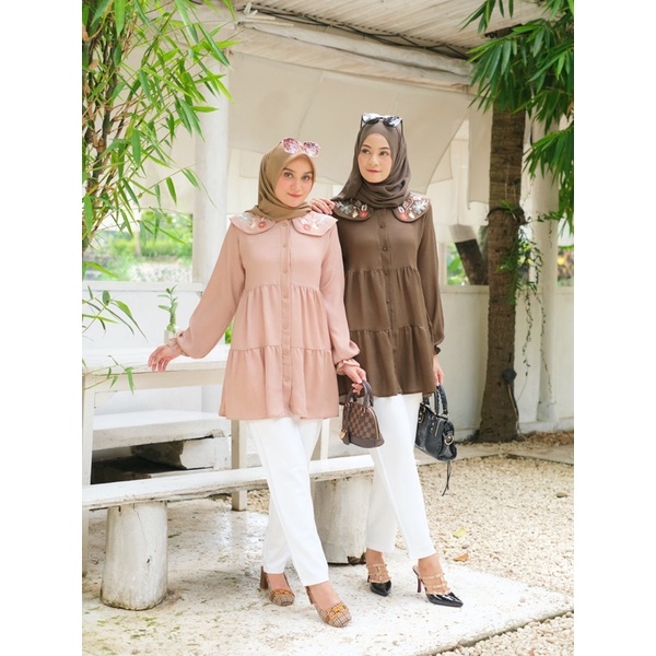 Ounadoutfit Chaca blouse wanita | atasan muslim cantik | kemeja wanita polos | blouse bordir bunga | atasan cringkle wanita | blouse korea