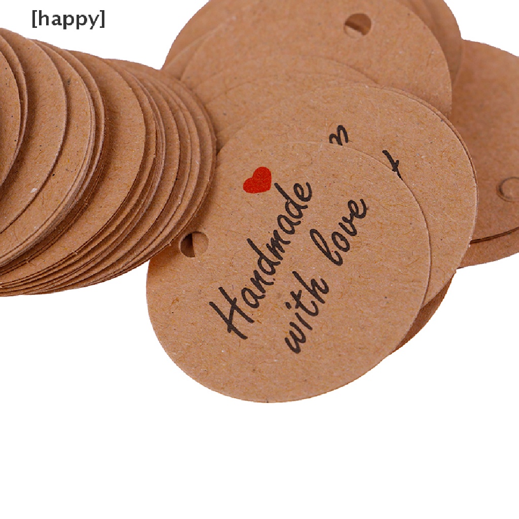 Ha 100pcs Labelhang Tag Bahan Kertas Kraft Desain Tulisan Handmade With Love Dengan Tali 20m