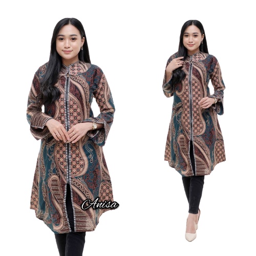 EMHABATIK |Ziper Zebra Batik Wanita Tunik Seragam terlaris-BANYUMILI IJO