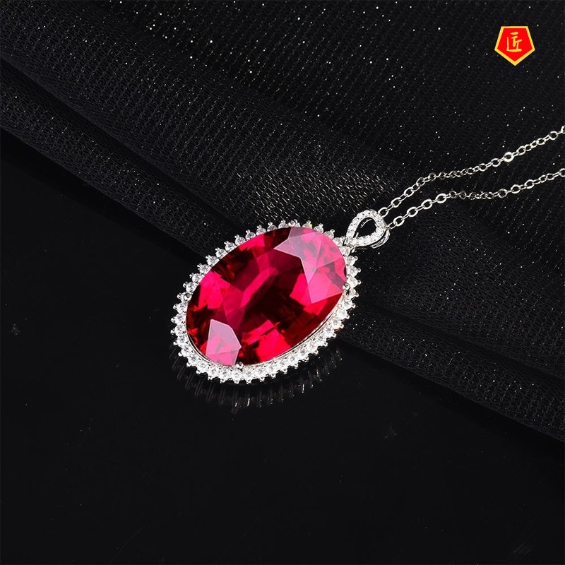 [Ready Stock]Colored Gems Watermelon Tourmaline Pendant Luxury Ruby Necklace for Women