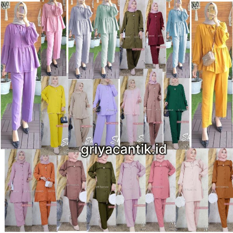 Setelan Polos Slimpi Wanita Maura 3 setcel Pakaian Wanita Terbaru Baju Busana Muslim Katun Krinkle M