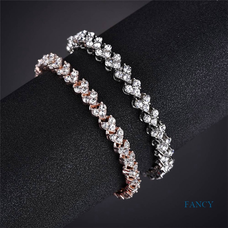 Gelang Kristal Berlian Cubic Zirconia Warna Silver Gold Rose Gold Untuk Pernikahan Wanita