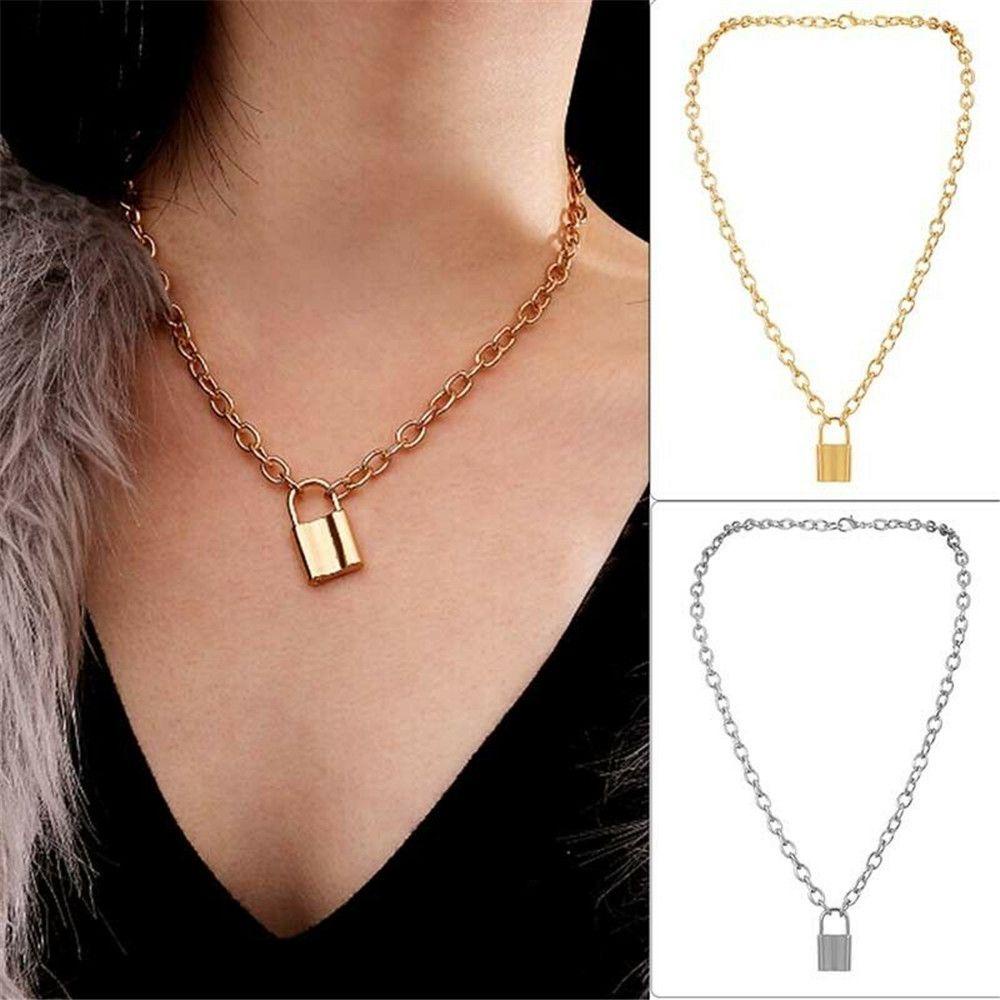 Top Gembok Liontin Kalung Fashion Rantai Stainless Steel Boho Jewelry Rantai Panjang