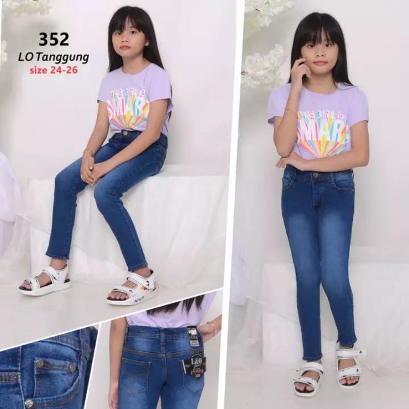 Celana Panjang Jeans Anak Perempuan Stretch Melar Anak Tanggung Cewe/Cowok 4-7Th