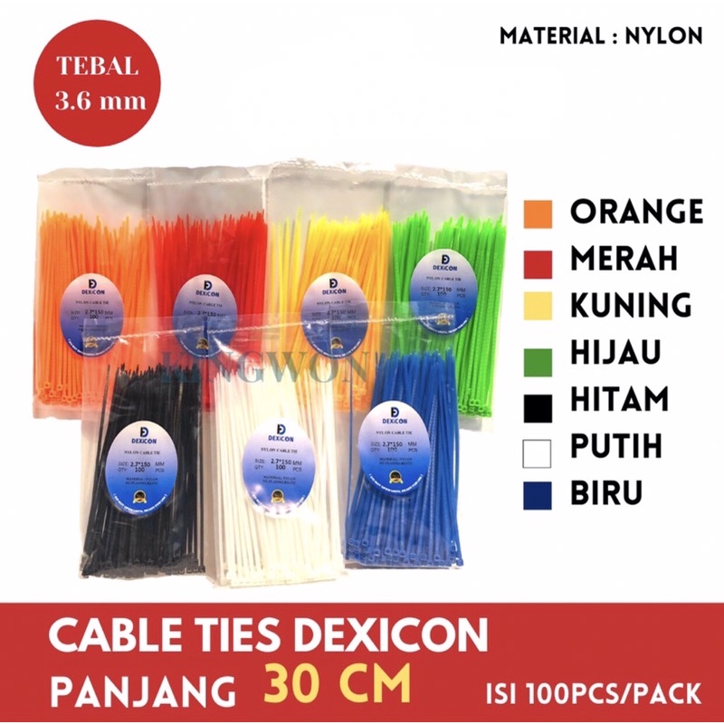KABEL TIE CABLE TIES 30 cm isi 100 PCS 3.6X300 MM WARNA WARNI