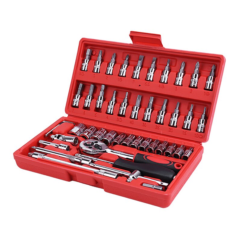 46 pc set socket  (1/4 &quot;) Full Lengkap Socket Tool Kit Pas Ring L Motor Mobil kunci shok set