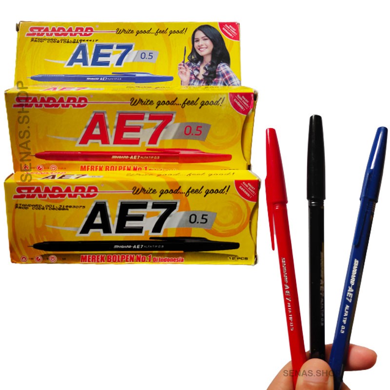 

Pulpen Bolpen Bolpoint Standard AE-7 AE7 Ecer Warna Hitam Biru Merah