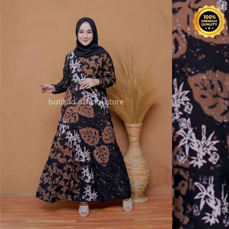 Gamis Twill Rayon Malaman Terbaru Kekinian Busui | Gamis Tiedye NEW-JANBOL COKLAT