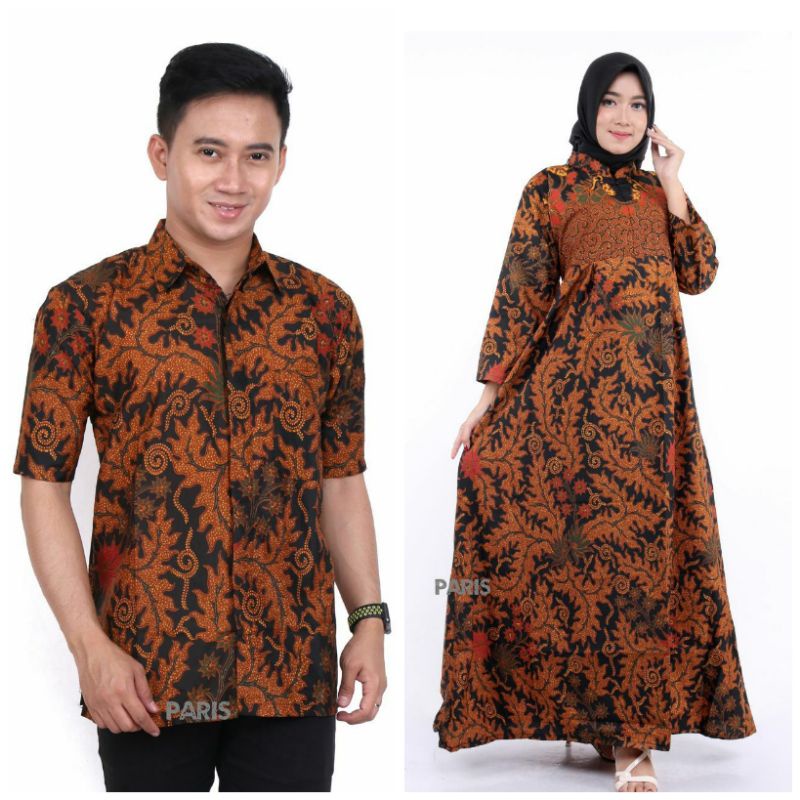 BAJU BATIK COUPLE UNGGUL JAYA SEKAR SARI WARNA COKLAT TUA PREMIUM ORANG TUA REMAJA DEWASA ANAK MUDA