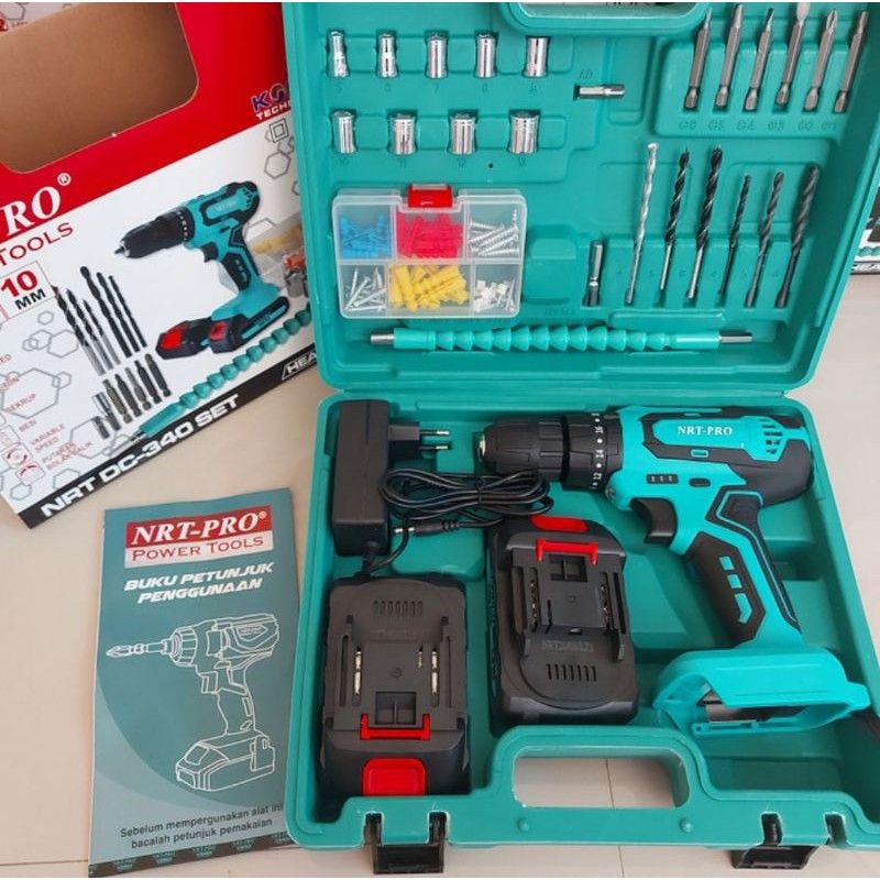NRT PRO DC340 Bor cordless, bor cas,  bor beton 20V set tanpa kabel bor batrei DC 340