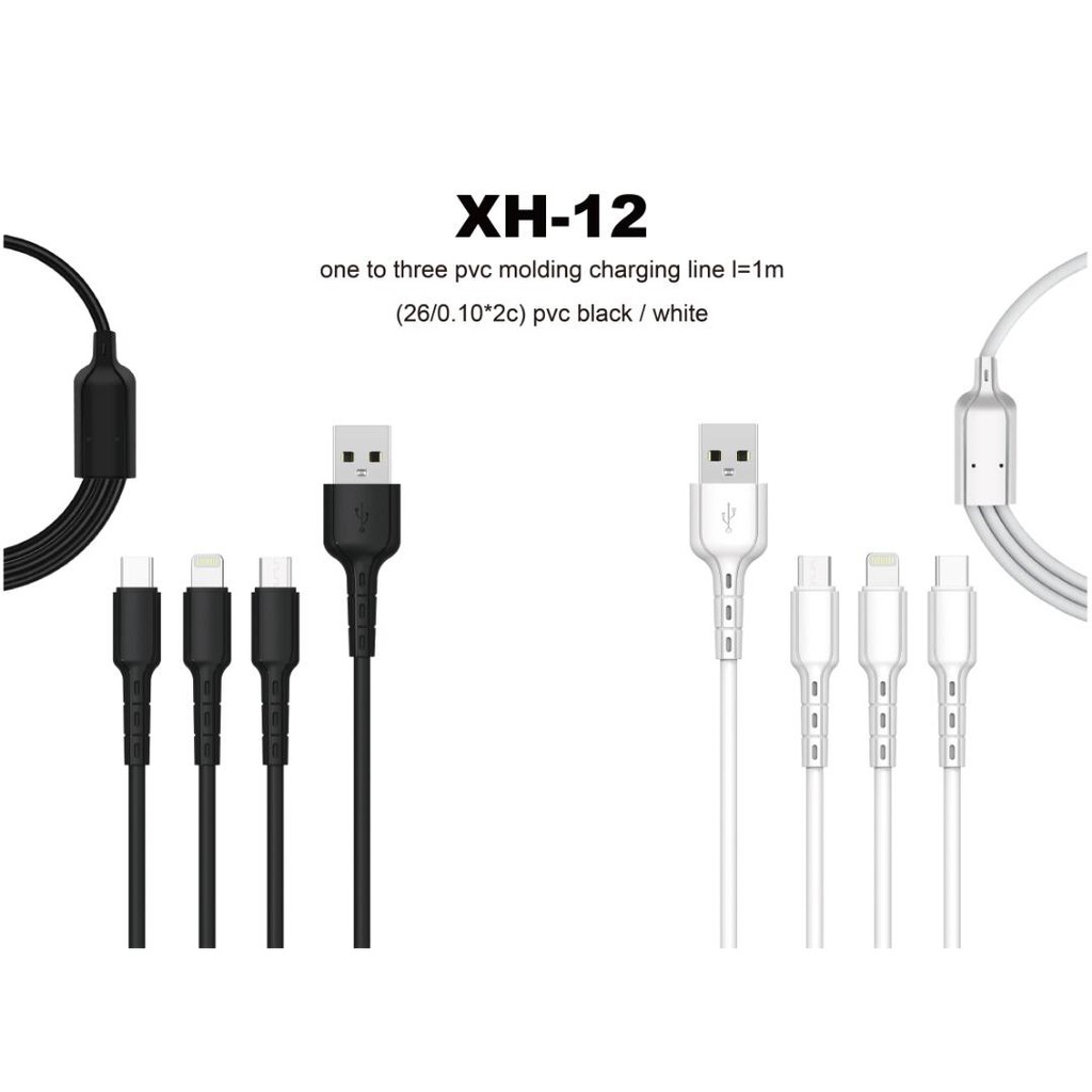 Kabel 3 in 1 XH-12 SinLegoo 2.1A Fast Charging Micro Type C Lightning SINLEGOO XH 12 GARANSI 1 TAHUN