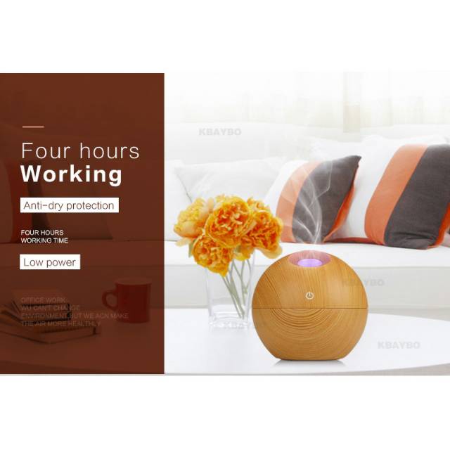 Humidifier Car Mini Aromatherapy Air Desain Kayu 130ml Dark Brown