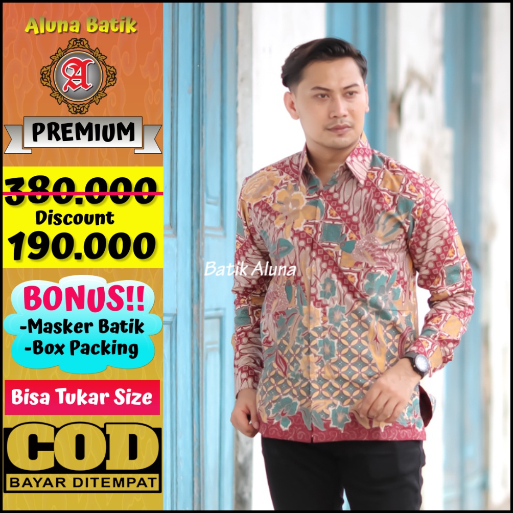 Baju Batik Pria Lengan Panjang Solo Asli Premium Batik Aluna PCW 066